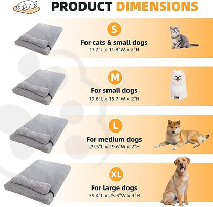 huraty Dog Bed with Pillow for Small Dogs, Orthopedic Dog Bed with Removable Cover, Washable Pet Bed Mat Suitable for Pets Up to 5 lbs, Brown 17.7x11.8x2 in