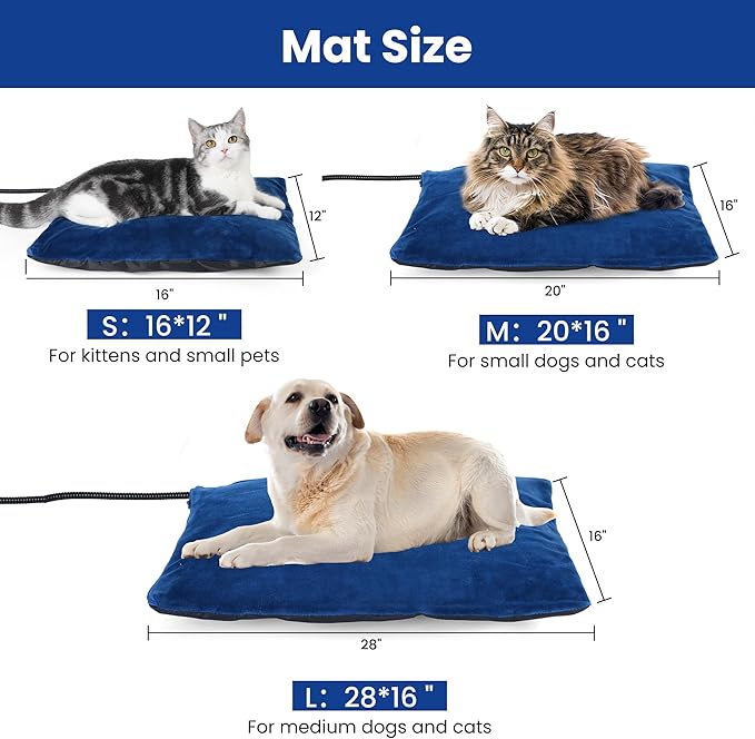 MARUNDA Outdoor Heated Cats Bed - 100% Waterproof Outdoor Heated Pet Bed with Double Built-in AutoThermostat - Heated Pet Bed for Outside Animals (16" x 12" (M), Blue)