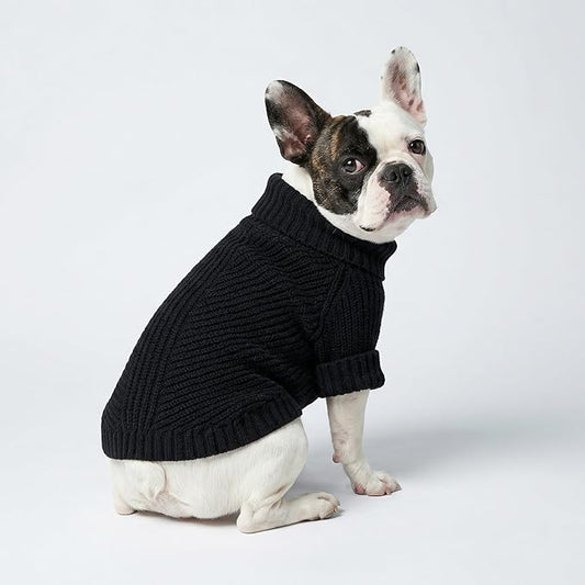 Fitwarm Dog Turtleneck Sweater, Thermal Knitted Pet Coat, Dog Winter Clothes for Small Dogs, Cat Apparel, Black, XL