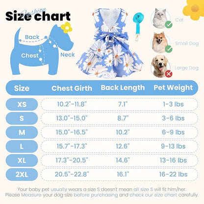 ABRRLO Cute Dog Dress Small Dog Clothes for Girls Female Puppy Outfits Blue Daisy Pet Summer Clothes Bowknot Doggy Cat Princess Dress Harness Set for Holiday Birthday Party Costume Clothing (Blue,XL)