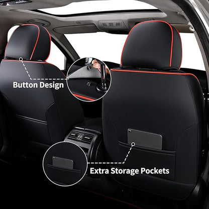FLORICH Car Seat Covers Front Seat Covers Waterproof Leather Car Seat Protector Universal Fit Most Automotive, SUV, Truck (Black Seat Covers with Red Stitching, 2 Front Set)