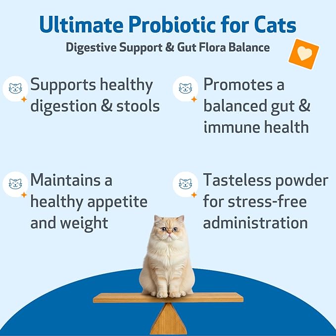 Pet Wellbeing Ultimate Probiotic 9 Strains with FOS Prebiotics for Cats - Digestive Health, Immune Support & Gut Flora Balance - NASC Certified & Vet-Formulated - 160 g Powder