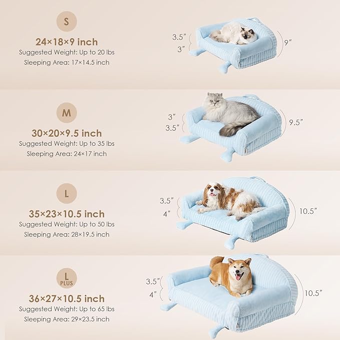 EHEYCIGA Washable Dog Beds for Large Dogs 36 Inch - Striped Cat Couch for Indoor Cats with Removable Cover, Shredded Memory Foam Waterproof Puppy Bed with Non - Slip Bottom, Blue