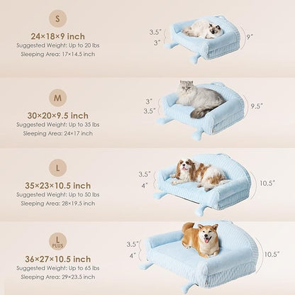 EHEYCIGA Washable Dog Beds for Large Dogs 36 Inch - Striped Cat Couch for Indoor Cats with Removable Cover, Shredded Memory Foam Waterproof Puppy Bed with Non - Slip Bottom, Blue