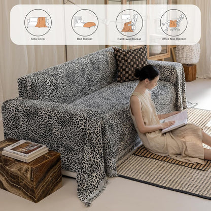 AMWAN Luxury Leopard Print Cover Black Durable Sofa Cover for Dogs,Cats,Kids Jacquard Chenille Sofa Slipcover for Sectional,L Shaped Sofa Pets Protector Furniture Cover, 1 Piece,71x134