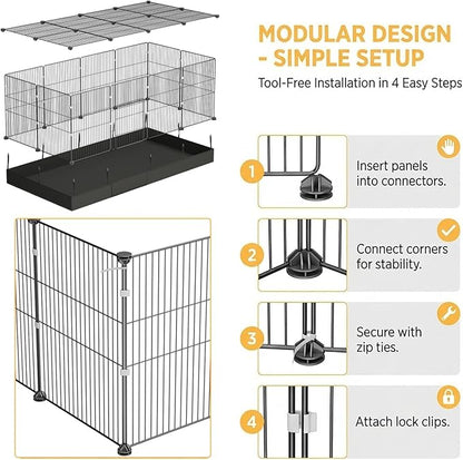 20 Planes Guinea Pig Cages Enclosed Hamster Cage with Door & Waterproof Liner, Expandable Cage for Guinea Pigs, Metal Wire Yard Fence Rabbit Cage