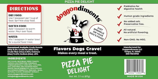 Pizza Pie Delight Dog Food Topper, Fun People Food Flavors, Powder, Small & Large Breeds, Made in USA