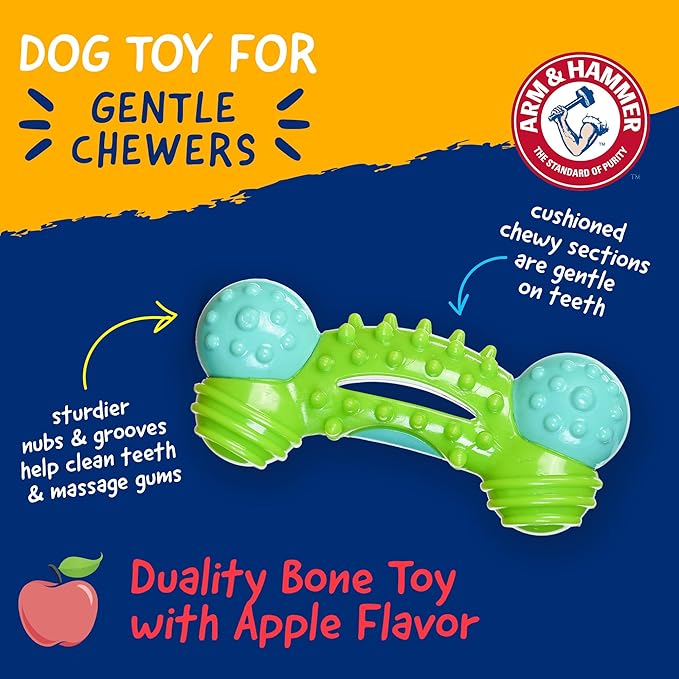 ARM & HAMMER for Pets Nubbies Duality Bone Dental Dog Toy- Best Dog Chew Toy for Moderate Chewers- Dog Dental Toy Helps Reduce Plaque & Tartar- Green Apple Flavor Baking Soda (Pack of 8)