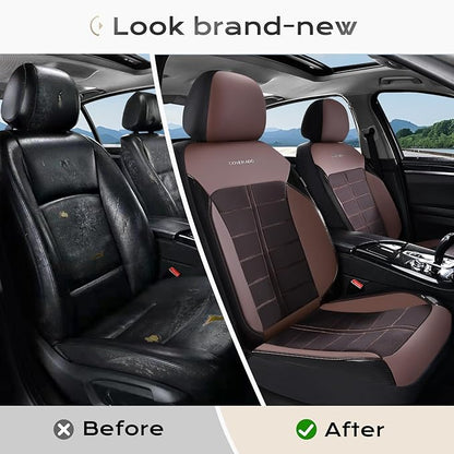Coverado 3D Air Mesh Car Seat Cover Full Set, Sports Carbon Fiber Design, Breathable Seat Protectors Airbag Compatible Comfort Universal for Most Cars, Van,Trucks, SUV, Brown
