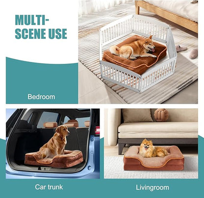 Sweetcrispy 35"x25" Orthopedic Dog Bed, Large Memory Foam Puppy Cat Bed with Washable Waterproof Removable Cover & Non-Slip Bottom for Pet Calming Sleeping, Brown