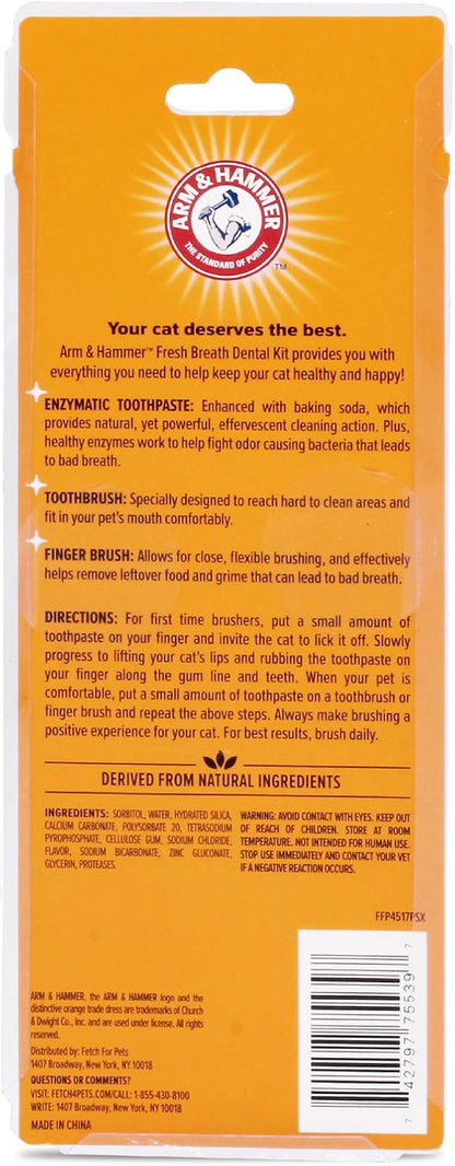 Arm & Hammer for Pets Dental Kit for Cats | Eliminates Bad Breath | 3 Piece Set Includes Cat Toothpaste, Cat Toothbrush & Cat Fingerbrush in Tasty Tuna Flavor,2.5 ounces