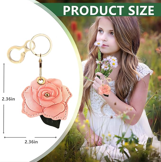 BORKUANA Leather Keychain Holder Case Compatible with AirTag,Cute Protective Cover with Keyring