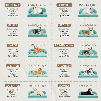 Orthopedic Large Dog Bed Washable, Orthopedic Dogs Bed with Removable Cover, XLarge XL Pet with Bolster, Washable Aqua Blue Large Dog Beds with Egg Foam for Medium Gaint Dogs