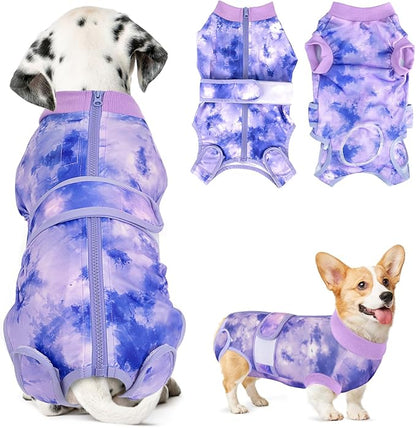 Lukovee Recovery Suit for Dogs, Zipper On Recovery Suit for Female Male Dog, Onesie Abdominal Wounds Cone E-Collar Alternative Prevent Licking Spay Recovery Suit (4XL, PU)