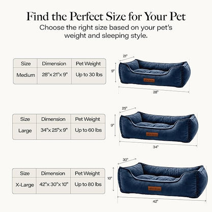 Modern Threads Luxury Dog Bed - Comfortable Tufted Velvet Cushion for Small to Large Dogs - Machine Washable - Durable & Cute Sleep Space for Pets - Pamper Your Pet with Cozy Beds - Denim