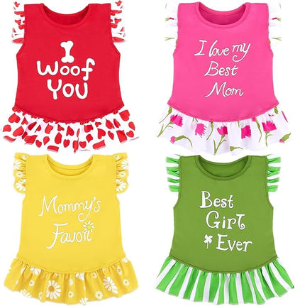 XPUDAC 4 Pack Dog Dress Girl Clothes for Small Dogs Girl Flower Dresses for Small Dogs Apparel Colorful Dog Clothes Female (XXS, 4 Flower)