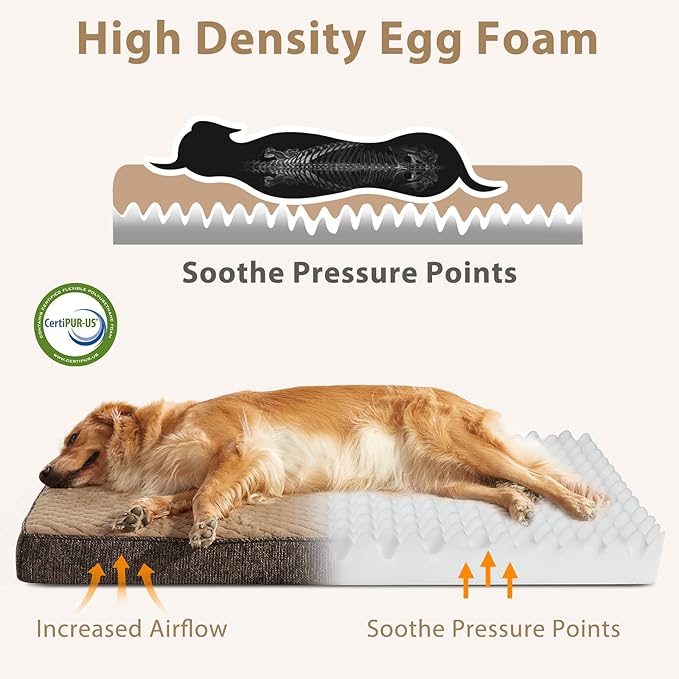 JOEJOY Orthopedic Dog Bed for Extra Large Dogs, Washable Dog Crate Bed Large Sized with Removable Cover, Egg Memory Foam Big Pet Beds, Brown, 47"x29"
