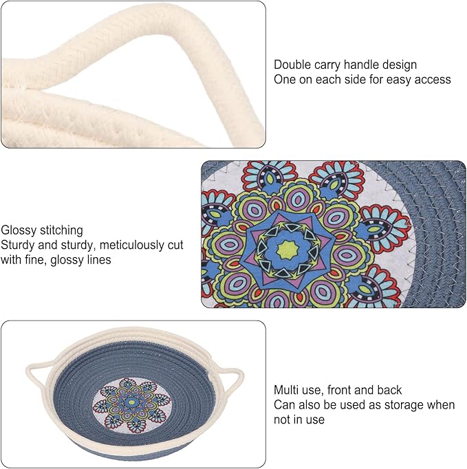 Cotton Rope Woven Cat Bed Simple Hand Woven Double Sided Cat Bed Basket for All Seasons(Dusty Blue)