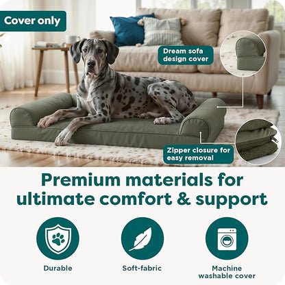 Furhaven Replacement Dog Bed Cover Faux Fur & Velvet Sofa-Style, Machine Washable - Dark Sage, Medium