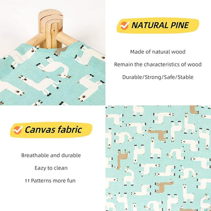 Patas Lague Cat and Dog Hammock Bed for Small Dogs, Brethable Wooden Cat Pet Rabbit Elevated Cooling Outdoor Bed Cots Furniture for All Seasons Alpaca