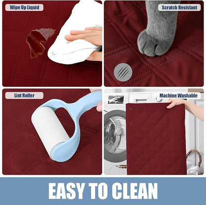 Smiry Waterproof Dog Bed Cover Pet Blanket, Soft Washable Dog Blanket for Furniture Bed Couch Sofa Reversible, Checkered (30"x53", Wine Red/Wine Red)