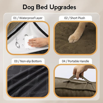 MEKIY Large Orthopedic Dog Bed with Sides XXXL Dog Beds with Removable Washable Cover Non-Slip Waterproof Pet Bed for Extra Large Dogs - Light Coffee XXXL