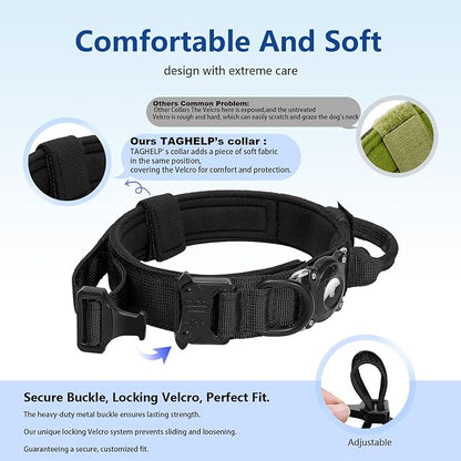 Waterproof AirTag 2nd 2026 & AirTags 1st 2021 Dog Collar - Tactical Military Collar with Secure Hard PC Holder & Comfort Handle for Medium Large Dogs,Smart ID tag (Purple, L)