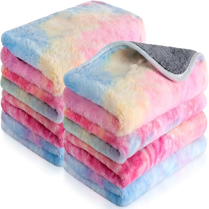 Tudomro 8 Pcs Guinea Pig Blankets Washable Small Pet Fleece Bedding Cage Liners Double Sided Pet Reusable Sleep Mat Pad Cover for Ferret Chinchilla Furniture Protection(Tie Dye,16 x 24 Inch)