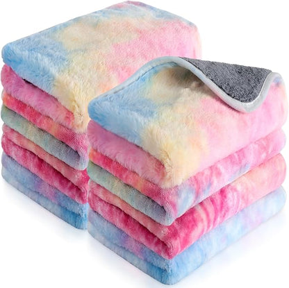 Tudomro 8 Pcs Guinea Pig Blankets Washable Small Pet Fleece Bedding Cage Liners Double Sided Pet Reusable Sleep Mat Pad Cover for Ferret Chinchilla Furniture Protection(Tie Dye,16 x 24 Inch)