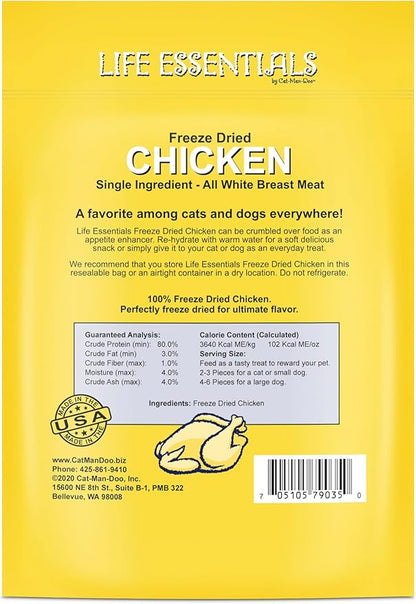 Life Essentials by Cat-Man-Doo Freeze Dried Chicken Dog & Cat Treats, Healthy Single Ingredient Training Treats for Dogs, Puppies & Cats, Made with Real Chicken – 2 oz
