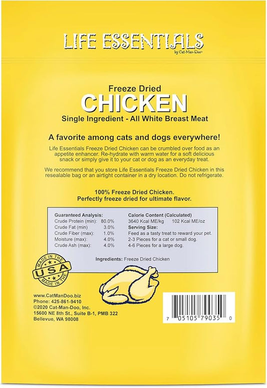 Life Essentials by Cat-Man-Doo Freeze Dried Chicken Dog & Cat Treats, Healthy Single Ingredient Training Treats for Dogs, Puppies & Cats, Made with Real Chicken – 2 oz