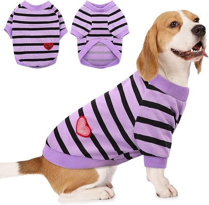 Dog Shirts for Large Dogs, Striped T-Shirts Dog Vest Pet Apparel Tee Shirts Spring Summer Suitable for Small and Medium Large Pets French Bulldog Bichon, Purple L