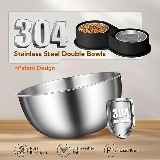 Newget Stainless Steel Dog Bowl Set, 304 Metal Dual Food & Water Bowls for Dogs & Cats, Large Capacity Pet Feeder, Anti-Skid Dog Dish for Small/Medium/Large Pets