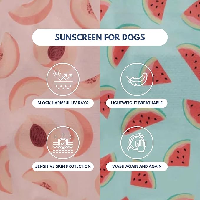Spark Paws Sunblock Dog T-Shirt, SPF30 Protection, Lightweight Breathable Quick Dry for Dogs with Sensitive Skin - Watermelon & Peach (Set of 2) - 2XL