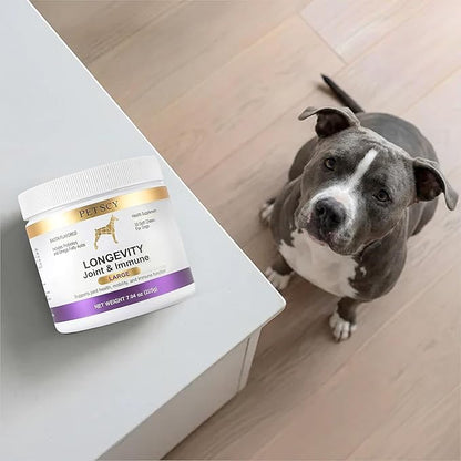 Petscy Longevity Hip & Joint + Immune Support for Dogs - Large (7.5g Chew) - High Dose Glucosamine, MSM, Chondroitin, Green Lipped Mussel, Omega 3, Probiotics - 30 Chews (Large Dogs)