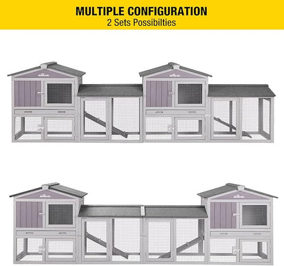 Aivituvin Rabbit Hutch Indoor Bunny Cage Outdoor House with Deeper Leakproof Plastic Tray (Grey02-Two Sets)