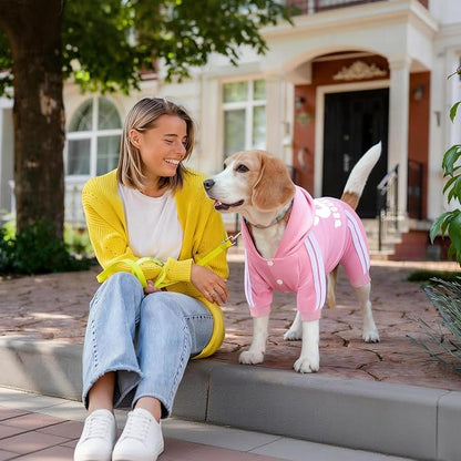 Dog Hoodie Security Clothes 4 Legs Jumpsuit Sweatshirt Hoodies Soft & Warm Dog Outfit Pullover Dog Winter Clothes Sweater for Small Medium Large Dogs Cats (Pink, XX-Small)