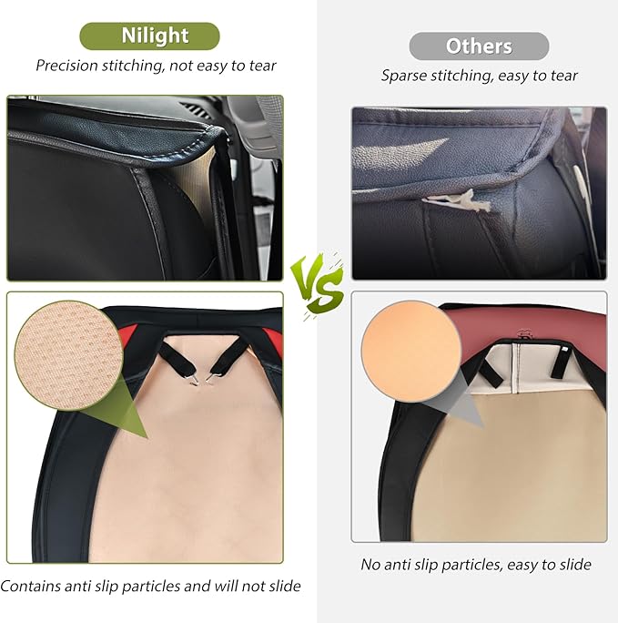 Nilight Car Seat Covers Waterproof Breathable Faux Leather Cushions Anti-Slip Universal Cover for Hyundai Kia Civic Corolla Honda Accord Camry CR-V Fusion SUV Truck (2 PCS Front, Black-Red)