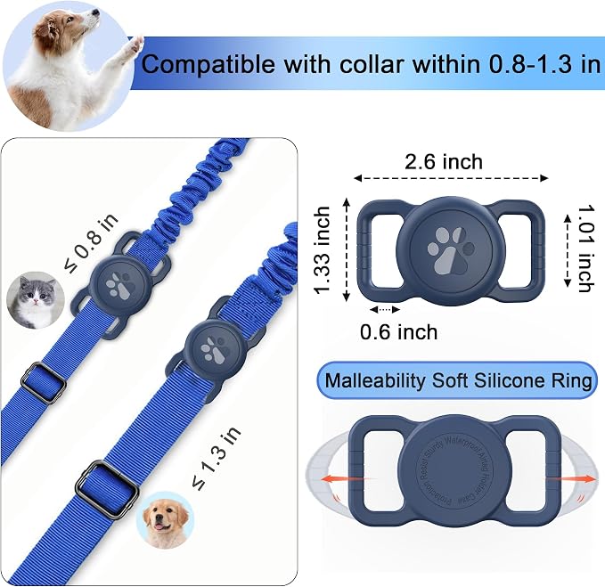 Waterproof Airtag Dog Collar Holder, Full Covered Silicone Case, Navy Blue | Fits most collars | Soft durable silicone | Full waterproof seal | Secure anti-loss design | Signal-friendly, lightweight