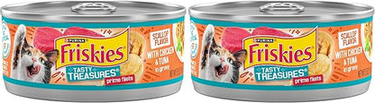 Friskies Purina Wet Cat Food Tasty Treasures with Chicken and Tuna in Gravy (Scallop Flavor) - (Pack of 48) 5.5 oz. Cans