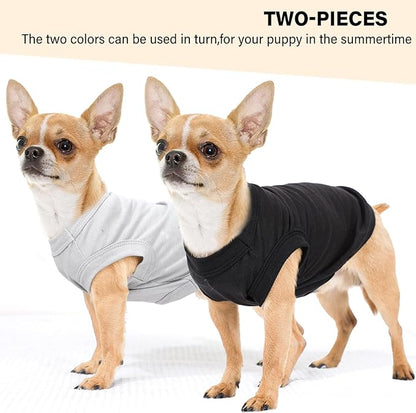 2-Pack Dog Shirts Summer Dog Clothes for Small Medium Dogs Boy, Teacup, Chihuahua, Yorkie, Pug and Cats, Solid Color Pet Tshirts Puppy Clothes, XS, Black+ Grey