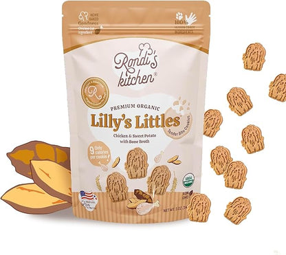 Rondi's Kitchen Lilly's Littles Organic Tender Dog Treats - Natural Doggie Cookie for Small Dogs, Puppy, Senior, Training - Human Grade Superfood Biscuit with Bone Broth - Chicken & Sweet Potato