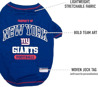 NFL New York Giants Dog T-Shirt for Pets, Size Medium. Officially Licensed Pet Shirt with Team Logo, Soft Stretchable Comfort Fit Apparel for Dogs & Cats