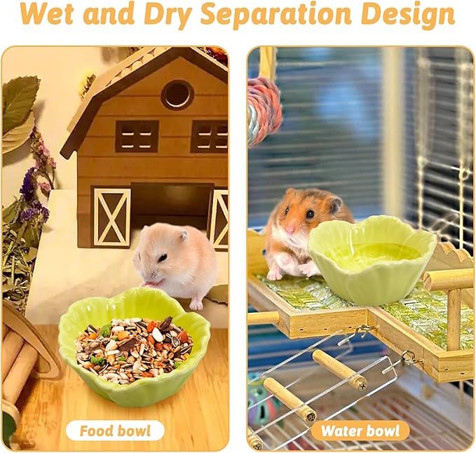 Tfwadmx 2 Pcs Hamster Food Bowl, Ceramic Dwarf Hamster Food Bowl Feeder Water Rat Bowl Small Animal Food Dish for Golden Bears, Hedgehogs, Dutch Pigs, Parrots (Yellow)