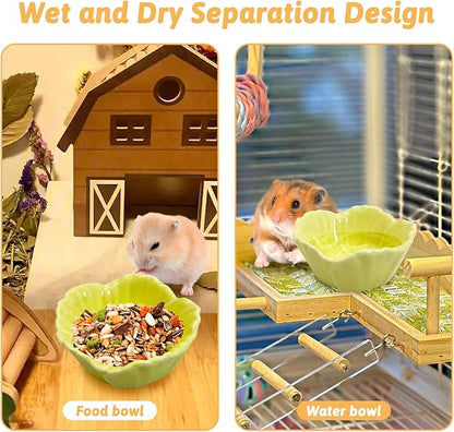 Tfwadmx 2 Pcs Hamster Food Bowl, Ceramic Dwarf Hamster Food Bowl Feeder Water Rat Bowl Small Animal Food Dish for Golden Bears, Hedgehogs, Dutch Pigs, Parrots (Yellow)