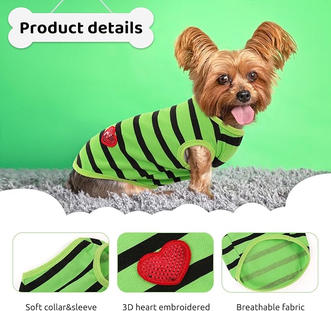 Dog Shirts for Extra-Small Dogs, Striped T-Shirts Pets Vest Pet Apparel Tee Shirts Dog Tank Top Spring Summer Suitable for Chihuahua French Bulldog Bichon Shih Tzu