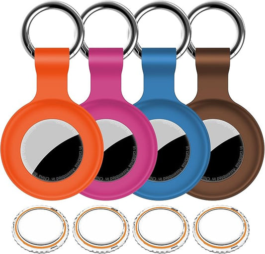 1|2|4Pack for Apple AirTag Holder,for Air Tag 2nd &1st Genaretion,Waterproof GPS Tracker Air Tag Keychain with Cover Anti-Scratch Silicone for Air-Tag Case for Pets,Kids-Blue+Brown+Orange+Rose Red