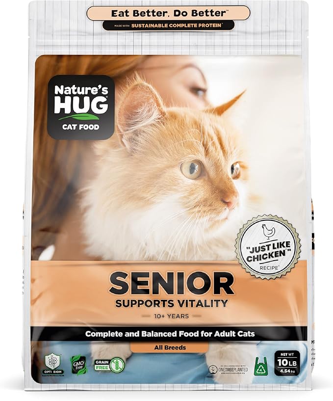 Nature's HUG Hypoallergenic Dry Cat Food for Senior Support Vitality – Complete & Balanced Nutrition, Sensitive Stomach Support, High-Protein, Grain Free – 10lb