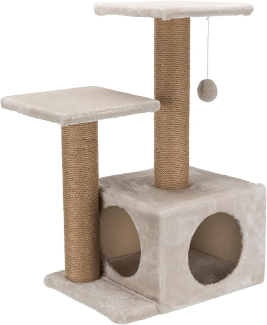 Trixie Valencia Scratching Post – Cat Tower with Sisal Posts, Condo & Dangling Toy – Compact Cat Furniture for Indoor Cats – Gray, 17.3" x 13" x 28"