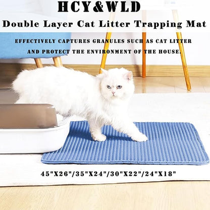 HCY&WLD Cat Litter Mat, Honeycomb Double Layer Cat Litter Trapping Mat, Waterproof Urine Proof Non-Slip, Scatter Control, Less Waste, Easier to Clean (Blue, 24" X 18")